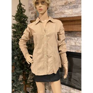 0039 ITALY Brushed Couduroy Button Front Top Shirt TAN Sz L